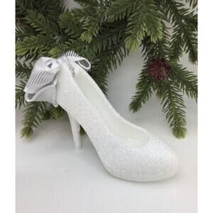 Stiletto Platform Shoe Christmas Ornament White High Heel Fashion Glittering